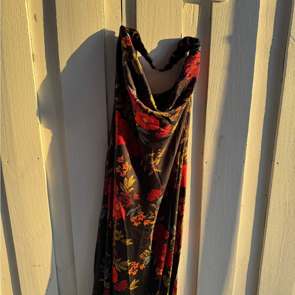 Black satin Floral Black Maxi Dress